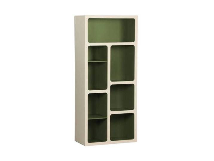 Etagère bibliothèque organique décor bois 8 compartiments kaki - Agatha