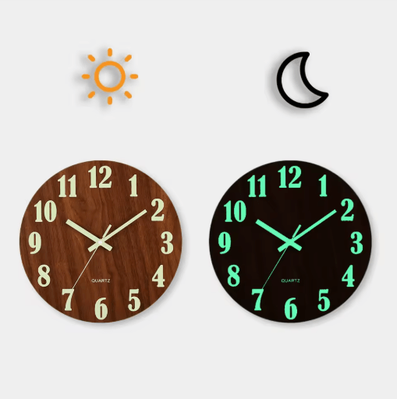 Inspire Picks 12 Inch Luminous Wooden Wall Clock Silent Non Ticking Nordic Glow In The Dark Design yg001 12 Inch