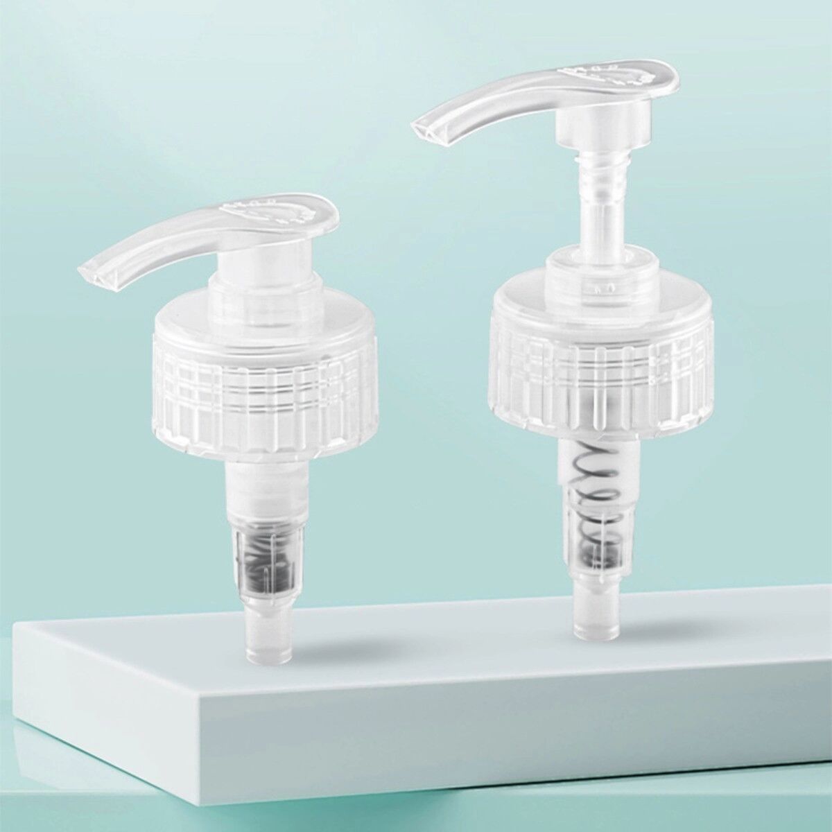 INF 4er-Pack 45/410 Druckpumpenköpfe – Transparenter PP Dosierpumpenkopf für Seife, Shampoo, Lotion