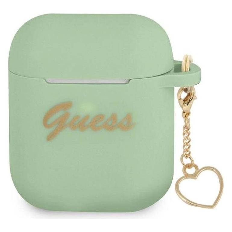 Guess case for Airpods / Airpods 2 GUA2LSCHSN green Silicone Heart Charm (Kopfhörer Hülle) (GUA2LSCHSN)