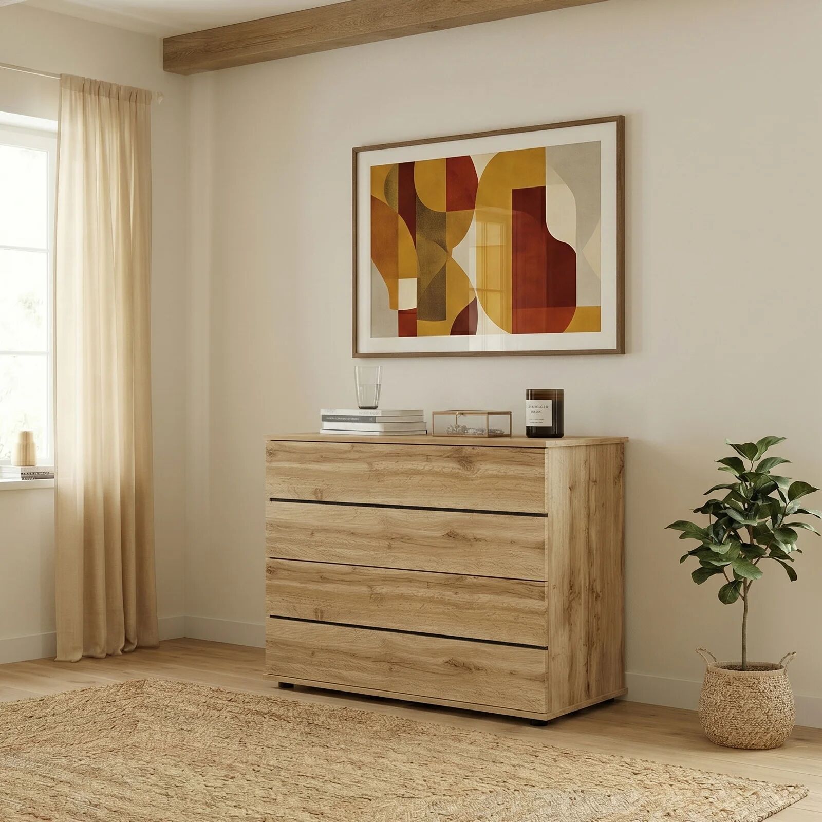garneroarredamenti Comò 80x80h cm 4 cassetti moderno quercia Tamika