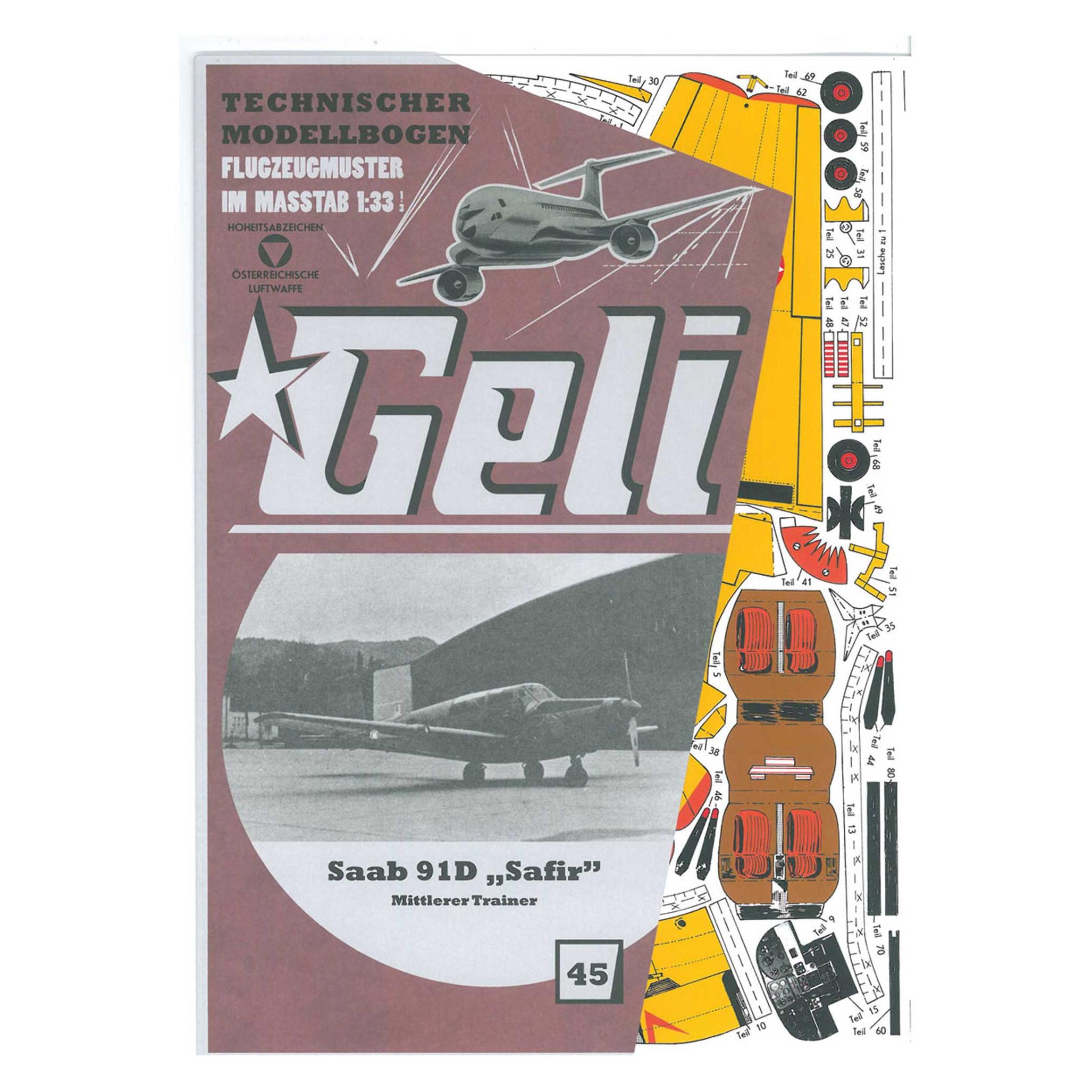 Geli saab saphir kartonmodell (Motorflugzeug) (34045)