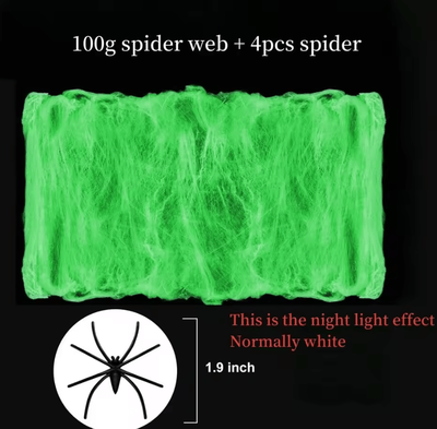 Inspire Curations Glow In The Dark Spider Web Decoration Set With Spiders For Halloween Parties 100g Cobweb 4 Spider