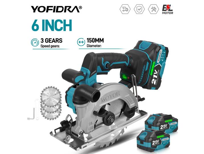 Scie circulaire électrique sans fil YOFIDRA 6 pouces (150 mm), outil électrique multifonction portatif, compatible avec la batterie Makita 21V.