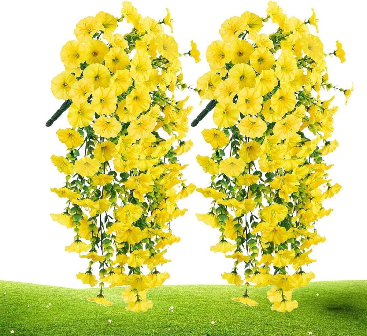 Hangende kunstbloemen voor buiten decoratie, UV-bestendig, geel, 75 cm