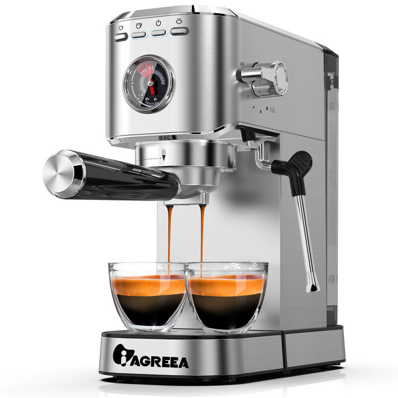 IAGREEA Professionele Espressomachine met Manometer en Stoompijpje, 1,1 Liter Watertank, Roestvrijstaal