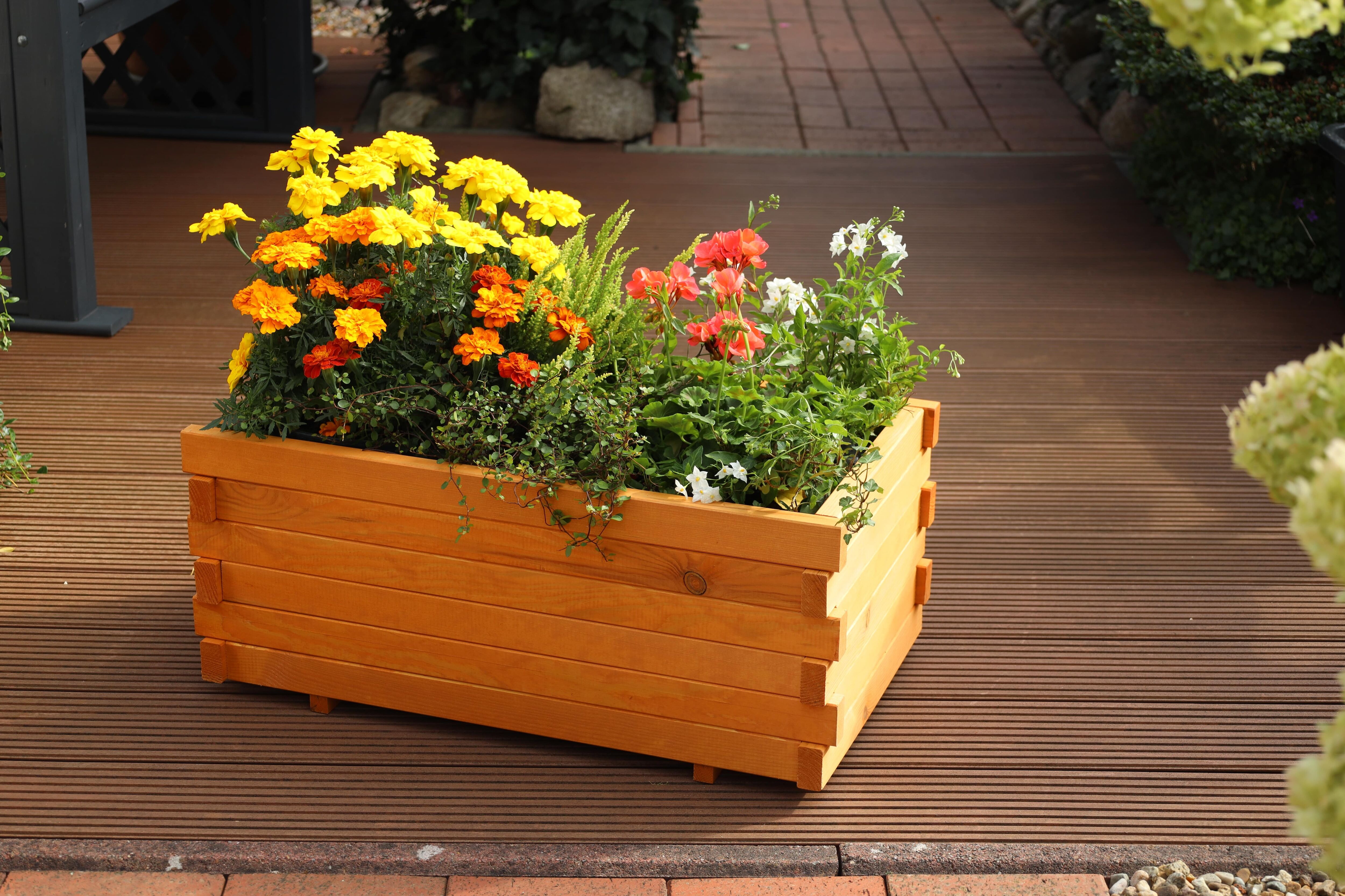 Pflanzkübel PROMADINO "Lucca", braun, B:69cm H:29,5cm T:39cm, Holzwerkstoff, Pflanzgefäße, Pflanzkübel, mit Pflanzfolie, BxTxH: 69x39x29,5 cm