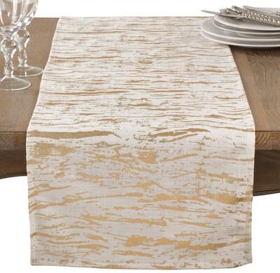 Saro Lifestyle Artistic Wood Grain Metallic Cotton Table Runner