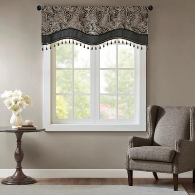"Madison Park Aubrey Jacquard Window Rod Pocket Valance with Beads - 50 x 18"""