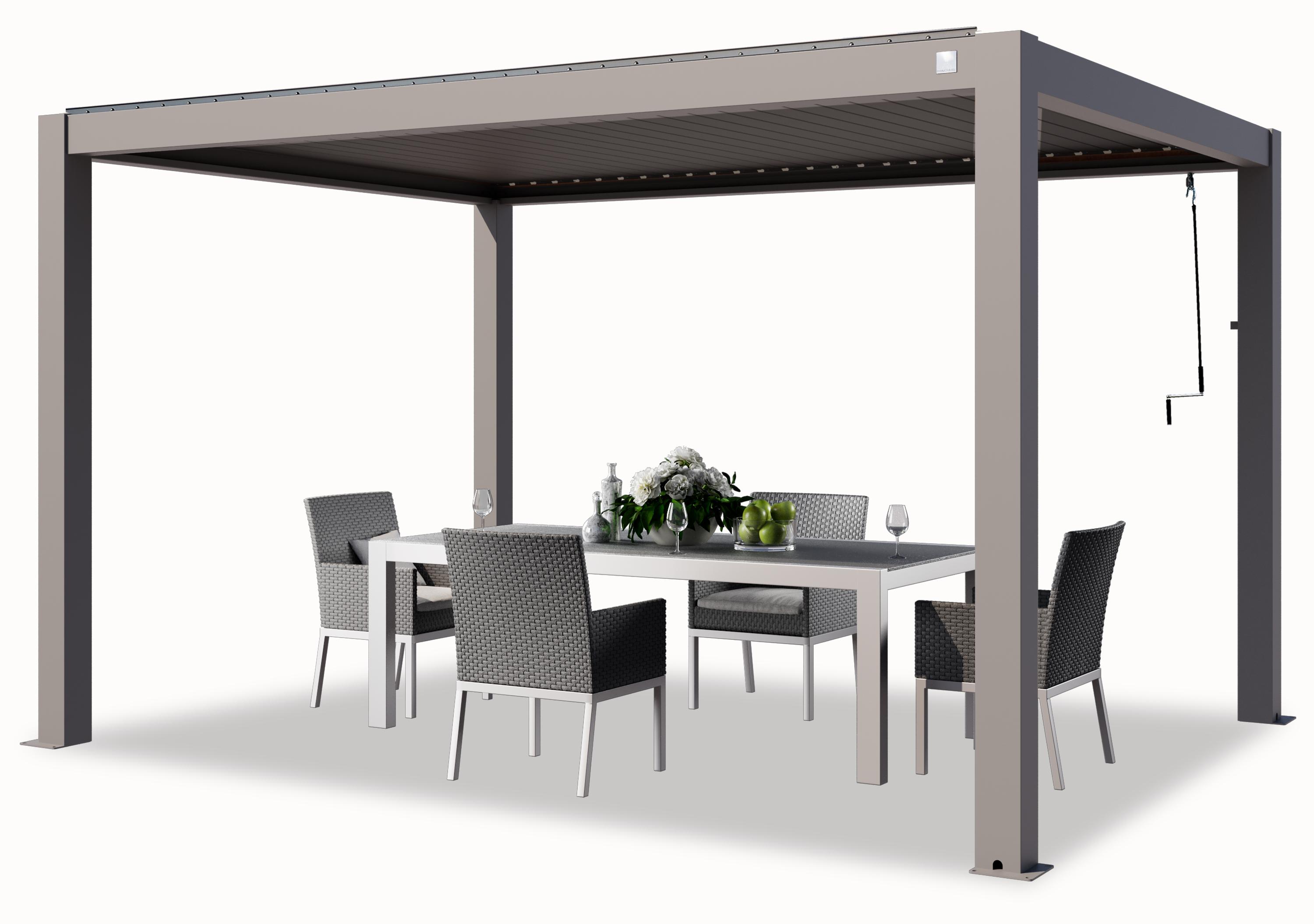 PRIMEYARD Pergola 3x4 m Aluminium Pfosten mit Lamellendach aus Aluminium graue Terrassenüberdachung