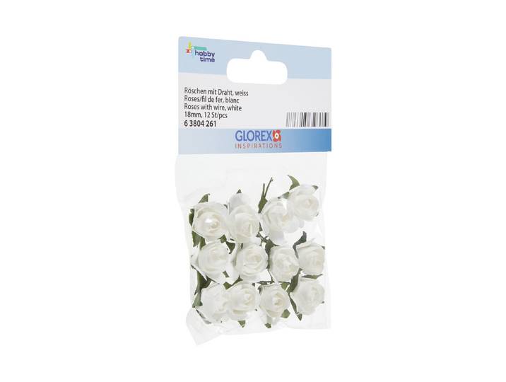 Glorex Röschen mit Draht Weiss 18 mm 12 Stück