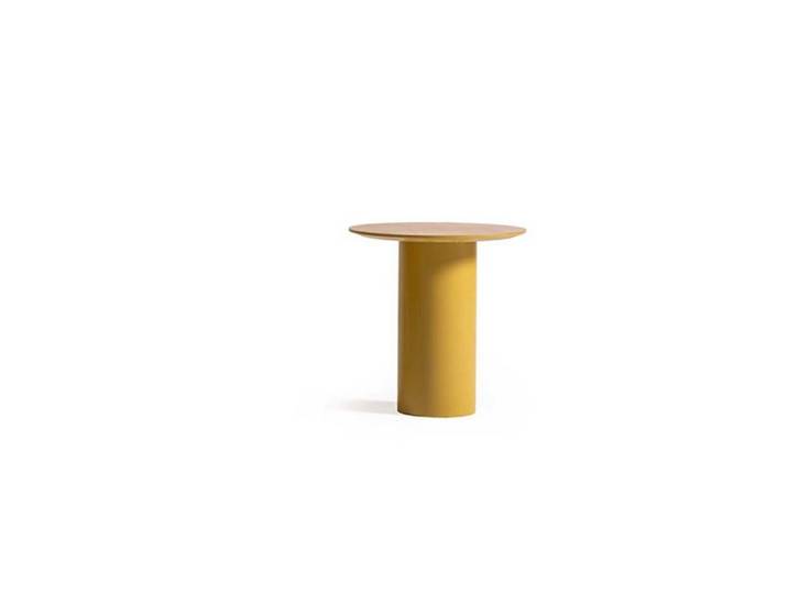 Xlmoebel Beistelltisch Heller gelber Tisch mit runder Holzfurnierplatte und modernem Design (Einzeltisch, 1-St., 1x Beistelltisch), Made in Europa