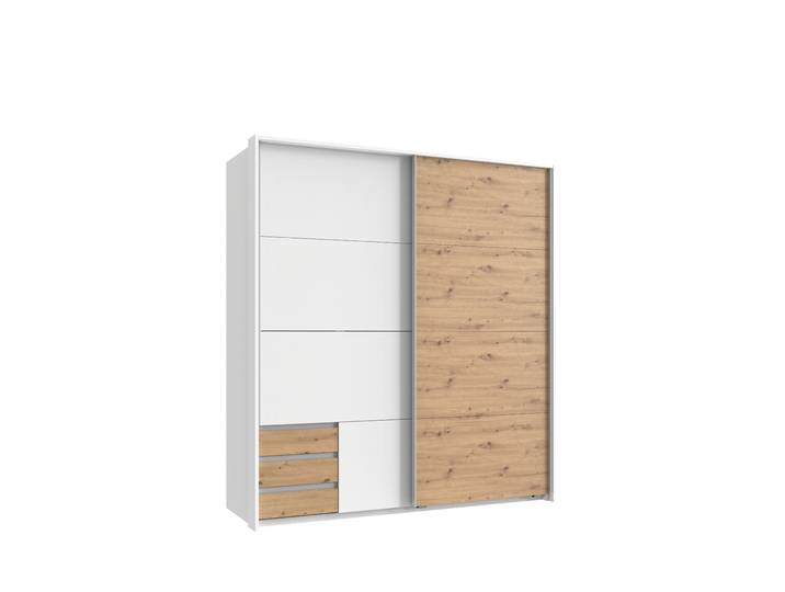 Schwebetürenschrank 2.trg. Kleiderschrank 183 cm Weiß Passepartout Eiche Artisan Dekor / 22697