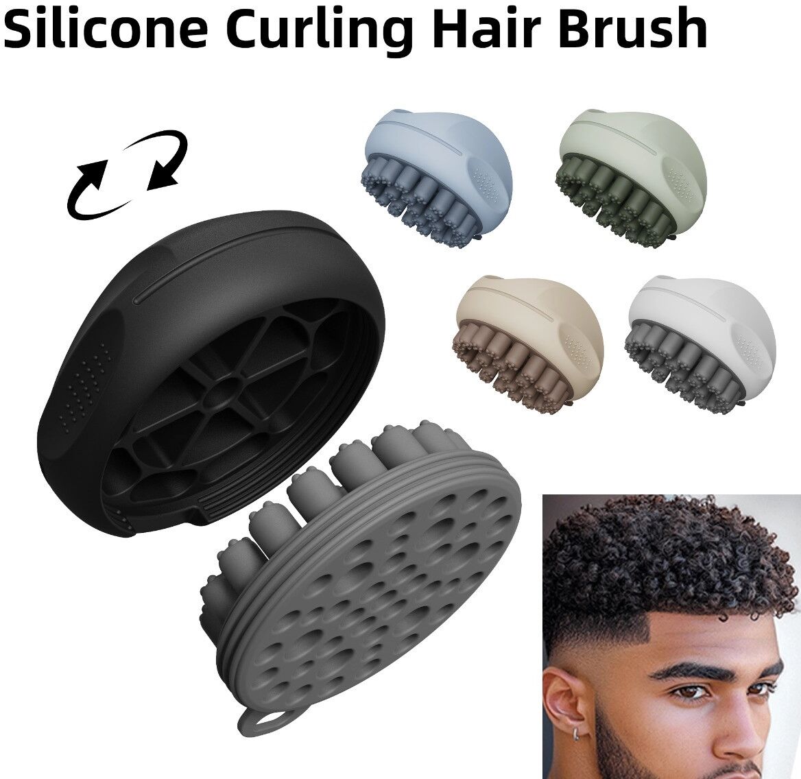 INF Peigne coiffant en silicone double face rotatif pour cheveux courts et boucles de longueur moyenne Bleu