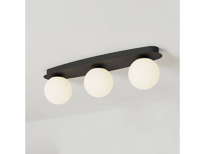 Plafonnier type A 58 x 13 x 16cm Argenté/Noir Acier laqué Verre opalin LED G9
