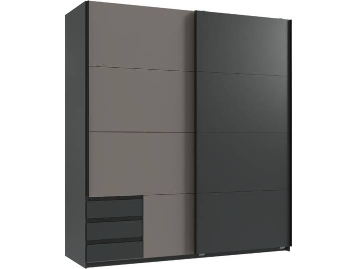 Schwebetürenschrank WIMEX Emden , grau (saharagrau, grafit), B:180cm H:198cm T:64cm, Schränke, Schwebetürenschrank, Mit Aussenschubkästen