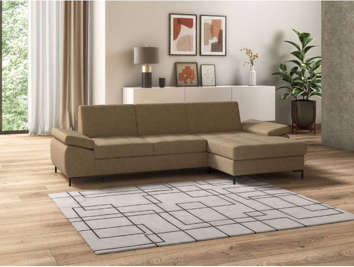 Ecksofa DOMO COLLECTION Capelo, bequem, Breite 297cm, klare Linien - klares Design aus, L-Form , beige, B:297cm H:84cm T:160cm, 100% Polyester, Sofas, Ecksofa, mit Armteilverstellung, wahlweise mit Bettfunktion, Federkern