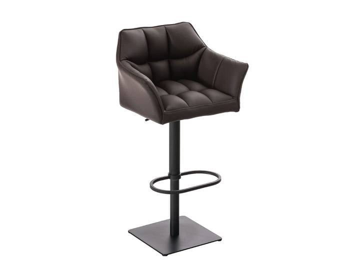 TPFLiving Barhocker Damaskus Gestell Schwarz Kunstleder - Braun