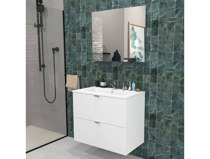Meuble sous-vasque 2 tiroirs MALAGA 80 cm + vasque + miroir / Blanc