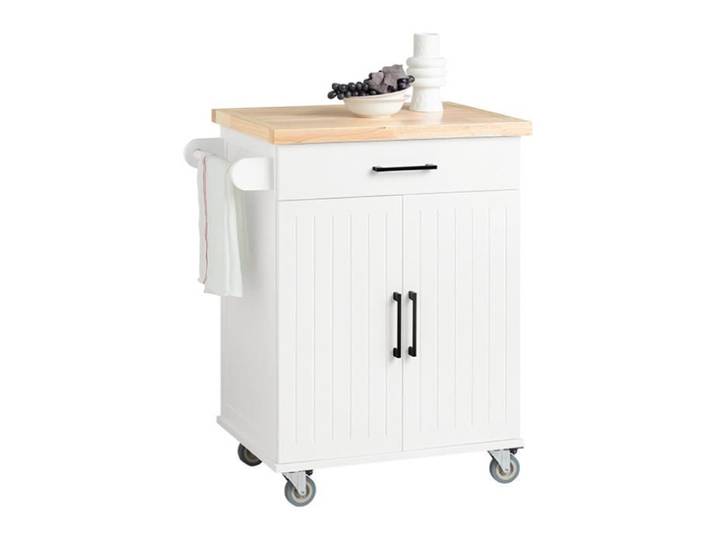 Desserte de Cuisine FKW119-WN à roulettes SoBuy - avec Plan de Travail en Bois d'hévéa - 1 Tiroir et 2 Portes - 74 5x91x45 5 cm