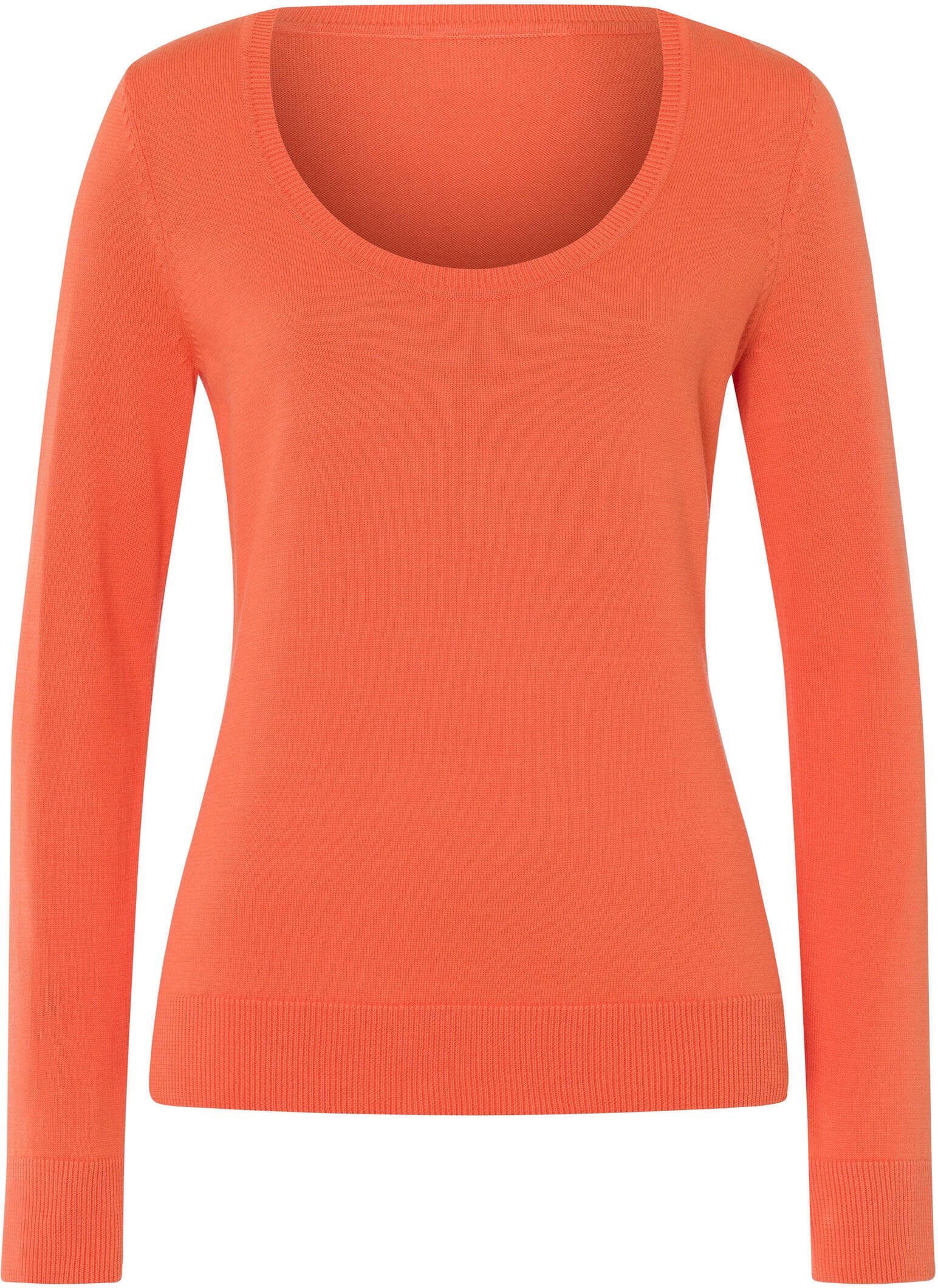 Strickpullover HEINE "Rundhals-Pullover Rundhalspullover aus Feinstrick", Damen, Gr. 48, orange, Modisch, Rundhals, Pullover Strickpullover