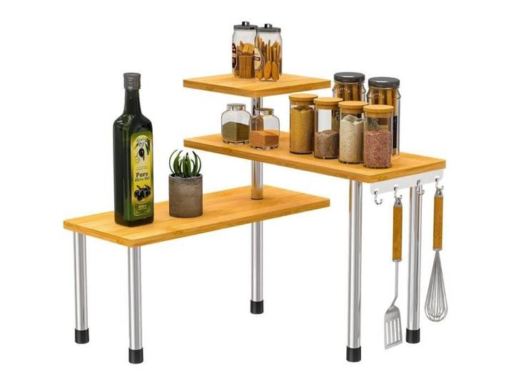Étagère d'angle pour Cuisine étagère à 3 niveaux en Bambou Meuble d'angle étagère à épices Rangement Cuisine Table de café