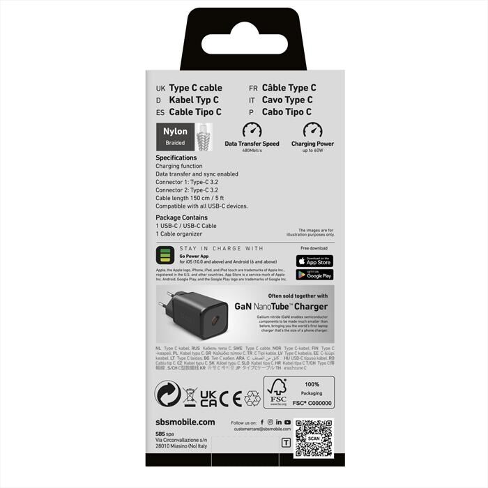 SBS Cavo Usb-c A Usb-c 3.2 Tecabletissuetcc32g-grigio