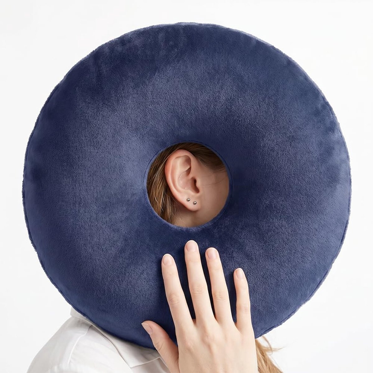 Piercingkussen met gat voor zijslapers en oorbescherming, marineblauw