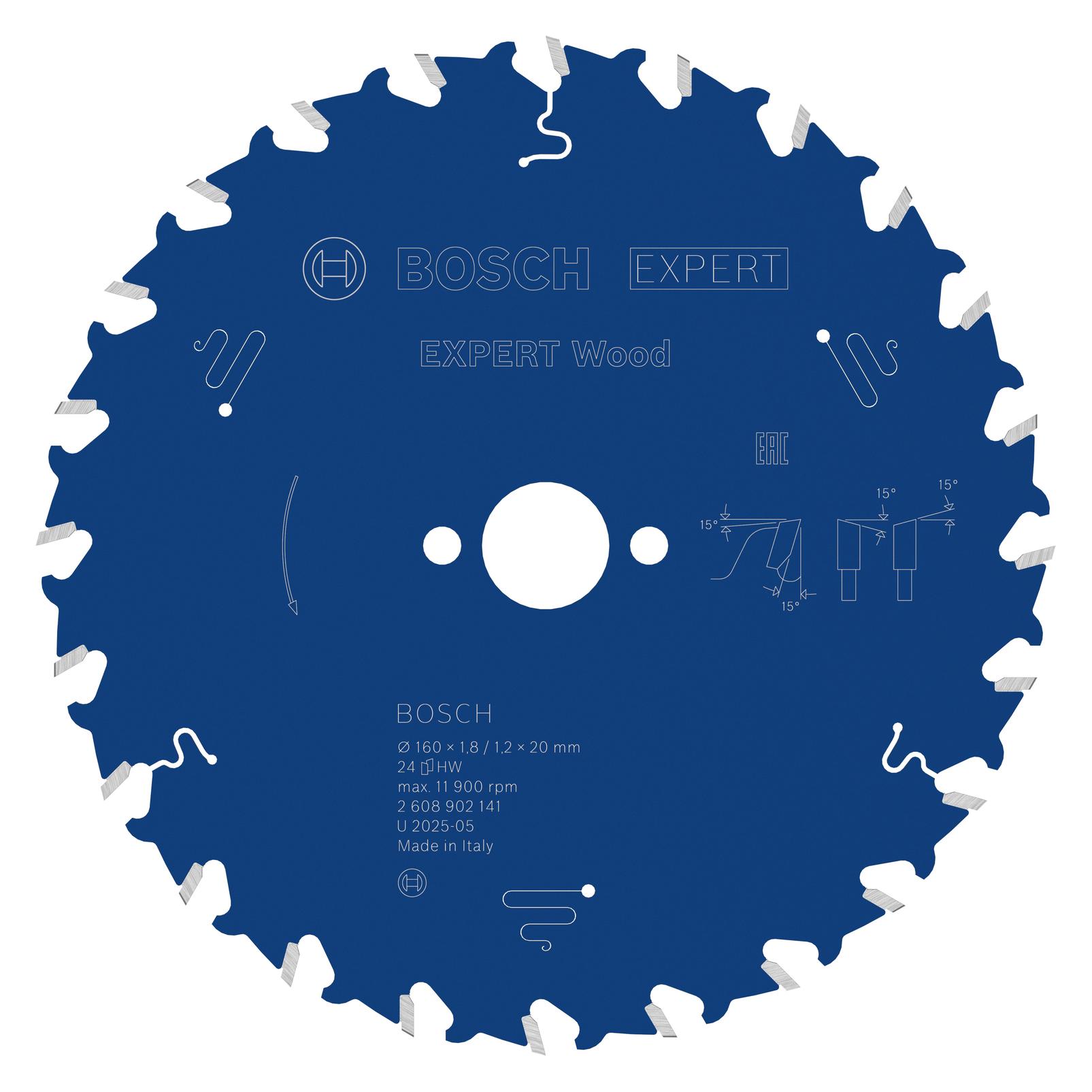 Bosch Professional Zubehör EXPERT Wood Kreissägeblatt, 160x20 mm, T24 (2608902141)