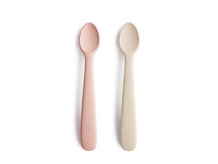 Mushie set van 2 babylepels voor kinderen BPA-vrije siliconen lepel Lepel Vaatwasmachinebestendige voederlepel Duurzame accessoires voor peuters Blush