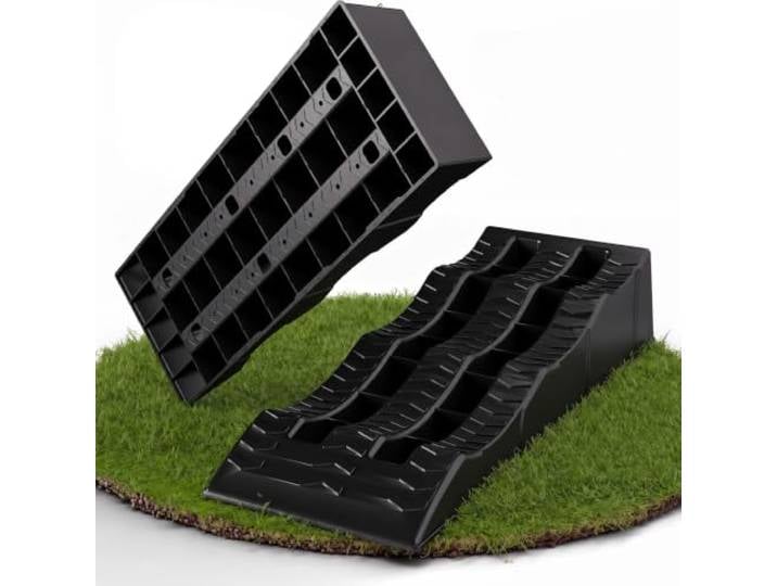 Relaxdays Cales de nivellement\, noires lot de 2\, camping-car\, compensation\, 3 niveaux\, 5 t\, 12 x 21\,5 x 61 cm\, PP