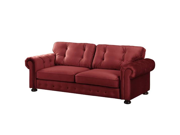 Sofa 3-Sitzer Rot/Rot Samt 250 x 93 x 100cm Glamour