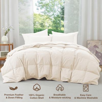 Puredown Lightweight 100% Organic Cotton Feather Down Comforter Summer Duvet Insert