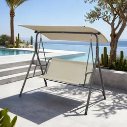 Hollywoodschaukel Satten 3-Sitzer 173x119x153 cm Grau/Beige [en.casa]
