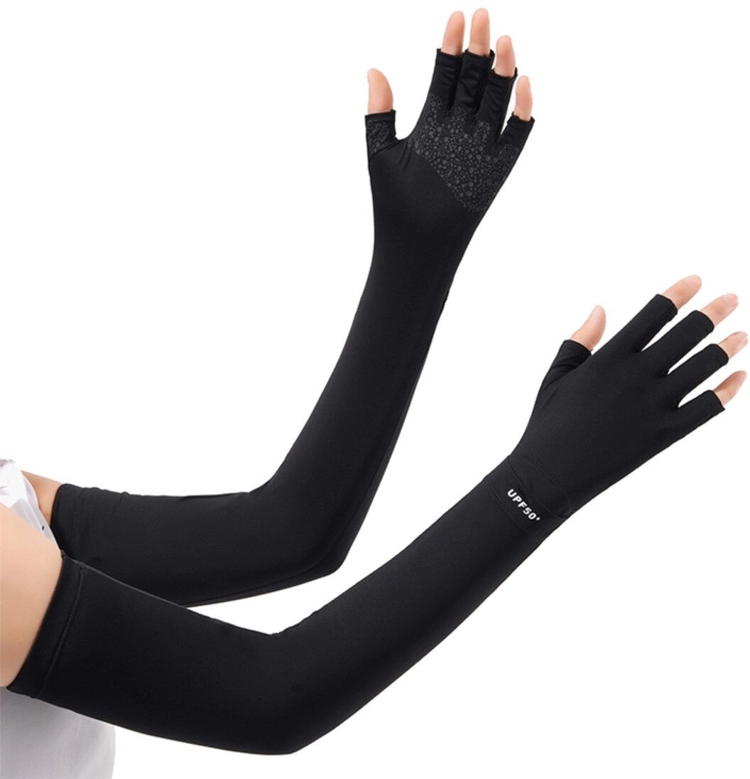 INF Ice Silk UV-Schutz Armärmel – Einheitsgröße, kühlendes Nylon-Spandex, Touchscreen-fähig, rutschfest (1 Paar) Schwarz