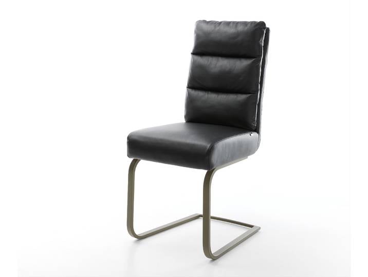 Freischwinger Pela-Flex Echt-Leder Schwarz Freischwinger flach Effektfinish Titan Taschenfederkern, Esszimmerstühle