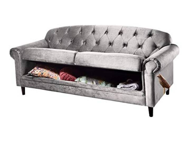 Atlantic Home Collection Sofa CARLA, mit Stauraumfunktion, Wellenunterfederung (NOSAG), Velourbezug in Samthaptik, Silbergrau