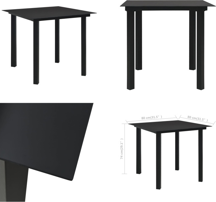 vidaXL Garten Esstisch Schwarz 80x80x74 cm Stahl und Glas - Gartentisch - Gartentische - Outdoor-Tisch - Outdoor-Tische