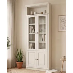 Büchervitrine Regalschrank in Cremeweiß 4 türig