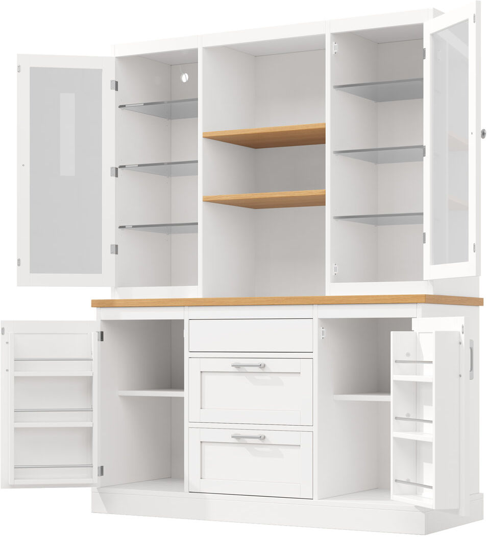 LIFE CARVER Kitchen Cabinet With Led, 3 Drawers And 4 Doors White Natural 140cm W X 185cm H X 40cm D
