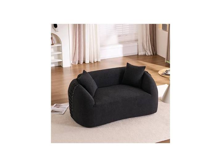 Modenuit Canapé 2 places courbe compressé sous vide chenille noire 2 coussins inclus