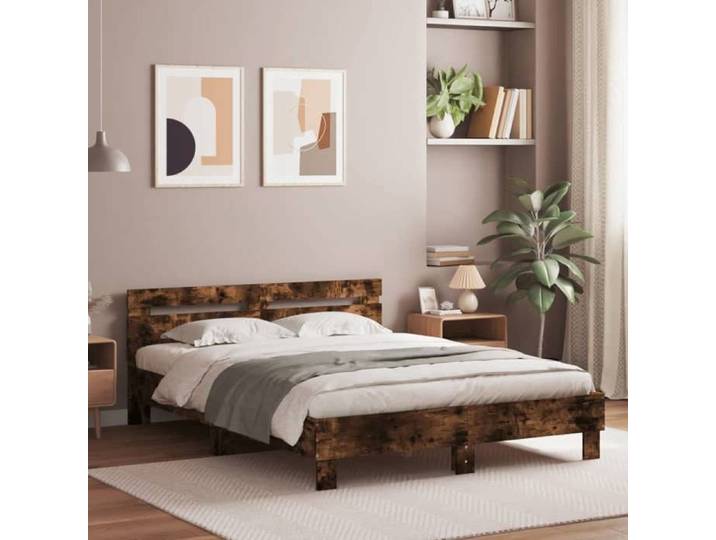 VENTE-FLASH Lit Adulte - Cadre de lit avec LED - élégant Cadre de lit avec LED sans matelas chêne fumé 140x190cm ( 9920877)