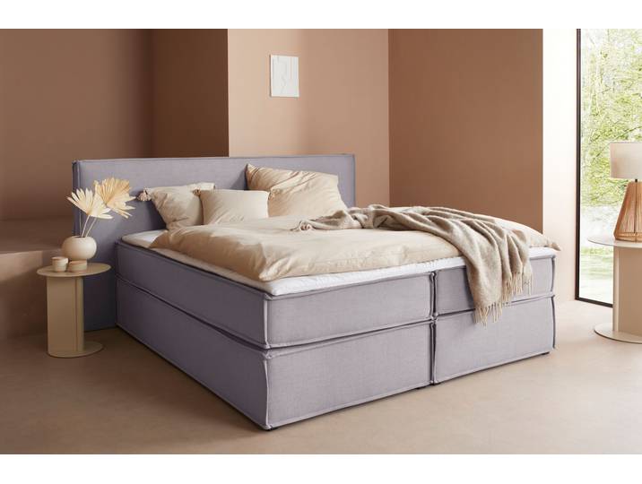 Boxspringbett, 100% Polyester, Grau (Taupe), 213×213 cm, Inkl. Topper, Modern, LeGer