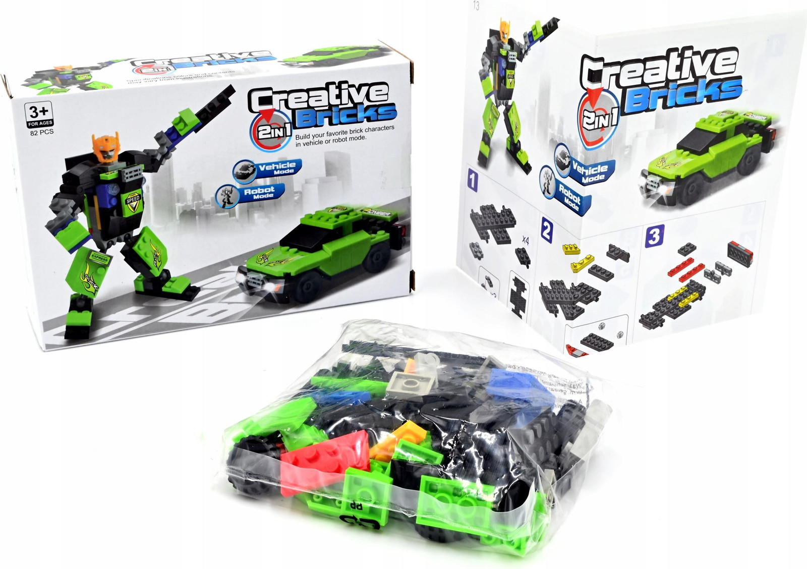 Midex 2-in-1 Bouwstenen set: Robot en auto - 82 onderdelen constructiespeelgoed voor kinderen