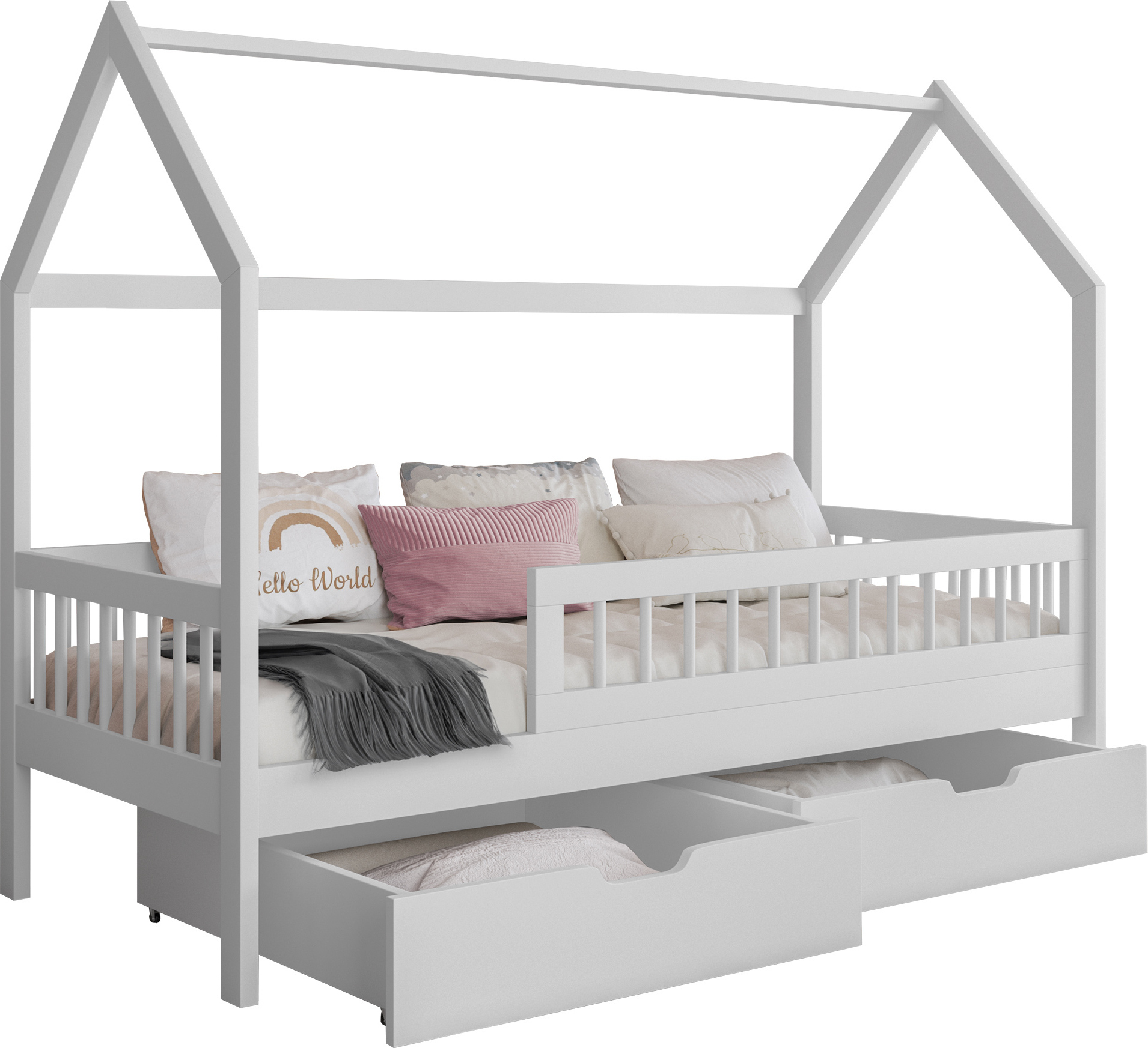 MIRJAN24 Kinderbett Gaja 80, Kinderzimmer Bett mit zwei Bettschubladen, Lattenrost, Holzkonstruktion (Farbe: Weiß, Größe: 80x180 cm)