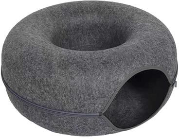 Inspired Living Cozy Felt Cat Tunnel Bed Interactive Donut Hideaway For Indoor Cats c 50x50x23cm