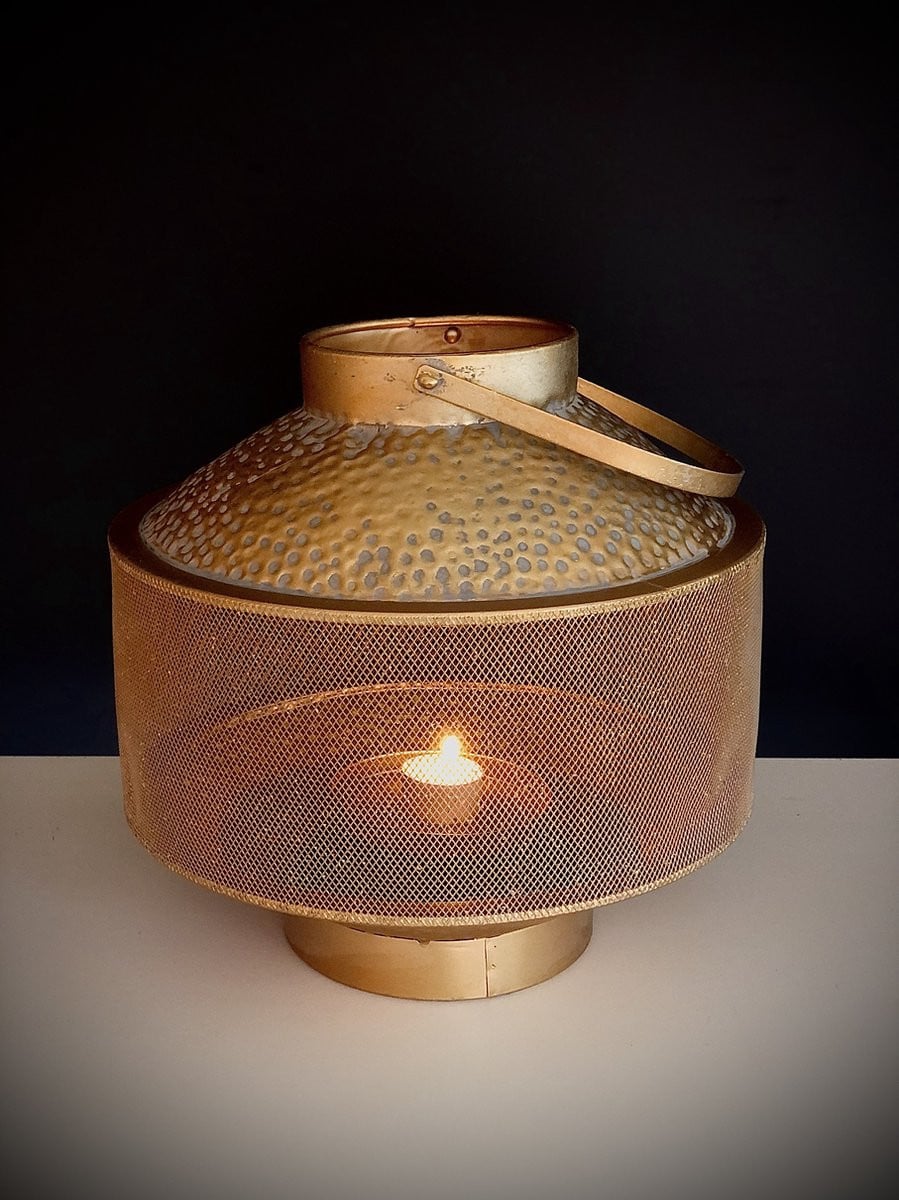 Belly ronde gouden lantaarn voor theelichthouders, Hoogte: 29,5 cm