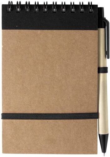 Carnet publicitaire à spirale éco-responsable caoutchouc carton coton noir
