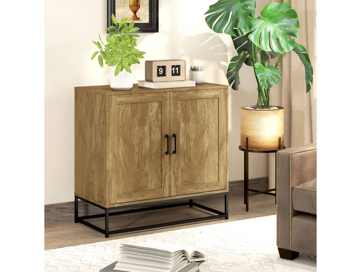 HOMCOM Buffet Bois Naturel 2 Portes avec Étagère Réglable