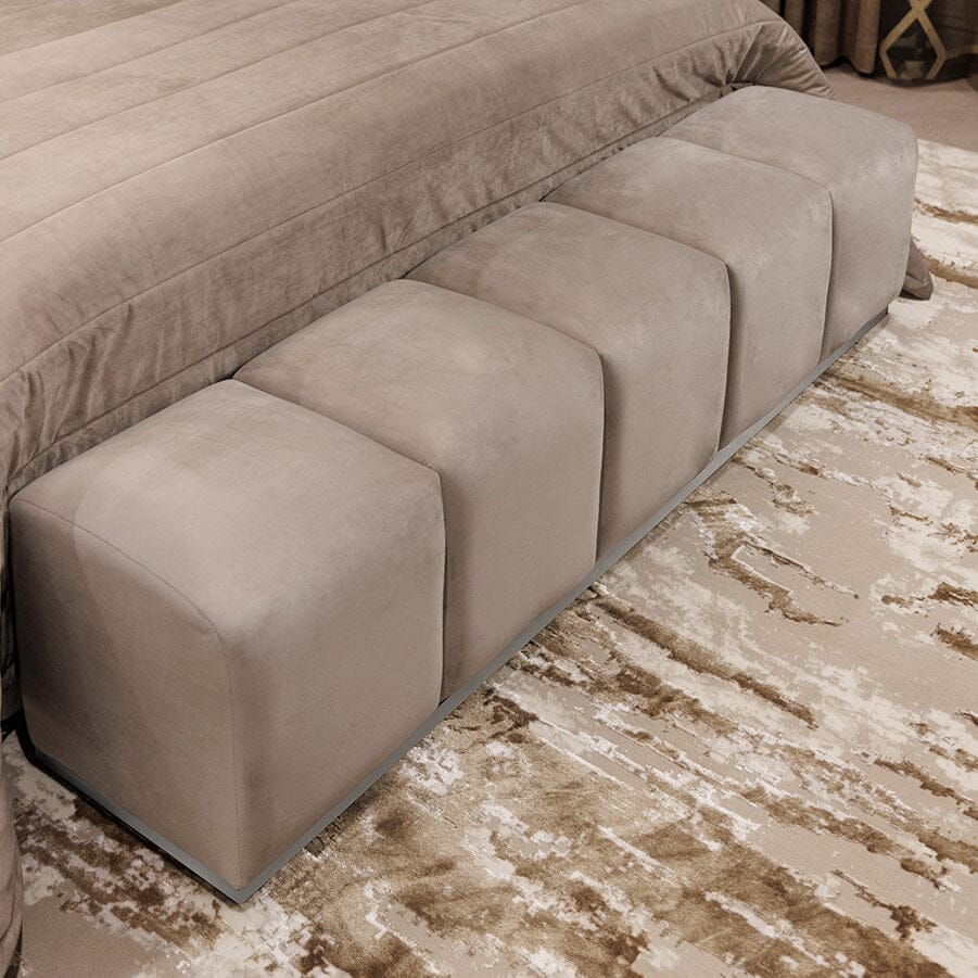 Dove Grey Luxury Velvet & Silver Upholstered Bench, King